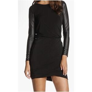 Kenneth Cole NY Black Long Faux Leather Look Sleeve Virginie Dress Sz 6 ~ NWT